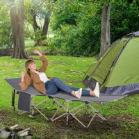 Outsunny Single Steel Frame Portable Camping Cot, with Carry Bag - Grey(m-9)