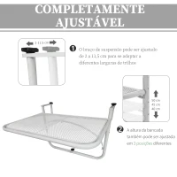 Outsunny Mesa Suspensa para Varanda com Braço e Altura Ajustável em 3 Posições Estrutura de Metal 60x56,5x45 cm Branco(m-4)