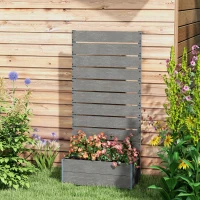 Outsunny 34 x 69.5cm Garden Planter Box, with Back Trellis, Grey(m-7)