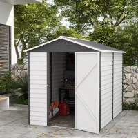 Outsunny 9x 6FT Metal Outdoor Garden Shed, Galvanised Tool Storage Shed w/ Sloped Roof, Lockable Door for Patio Lawn, Dark Grey(m-10)