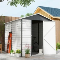Outsunny 9x 6FT Metal Outdoor Garden Shed, Galvanised Tool Storage Shed w/ Sloped Roof, Lockable Door for Patio Lawn, Dark Grey(m-2)