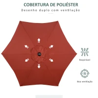 Outsunny Chapéu de Sol de Jardim Ø2x2 m Chapéu de Sol com Mastro de Alumínio Manivela Desmontável Terracota(m-6)