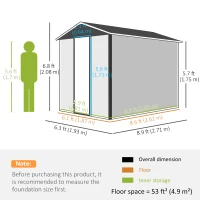 Outsunny 9x 6FT Metal Outdoor Garden Shed, Galvanised Tool Storage Shed w/ Sloped Roof, Lockable Door for Patio Lawn, Dark Grey(m-3)