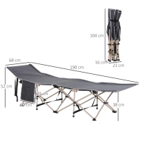 Outsunny Single Steel Frame Portable Camping Cot, with Carry Bag - Grey(m-3)