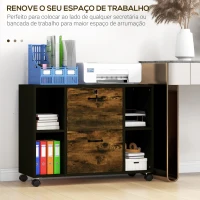 Vinsetto Armário para Impressora com Rodas e 2 Gavetas Fechadura e Prateleiras Abertas 90x3,5x68,5 cm Castanho Rústico e Preto(m-4)