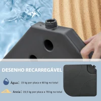 Outsunny Conjunto de Pesos para Base de Chapéu de Sol de 4 Peças Preenchível com 15 Litros de Água ou 19,5 kg de Areia Preto(m-5)