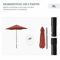 Outsunny Chapéu de Sol de Jardim Ø2x2 m Chapéu de Sol com Mastro de Alumínio Manivela Desmontável Terracota(m-4)