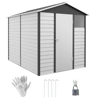Outsunny 9x 6FT Metal Outdoor Garden Shed, Galvanised Tool Storage Shed w/ Sloped Roof, Lockable Door for Patio Lawn, Dark Grey(m-11)