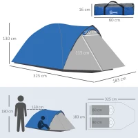 Outsunny Two-Man Dome Tent, with Front Vestibule - Blue/Grey(m-3)