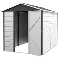 Outsunny 9x 6FT Metal Outdoor Garden Shed, Galvanised Tool Storage Shed w/ Sloped Roof, Lockable Door for Patio Lawn, Dark Grey(m-1)