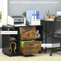 Vinsetto Armário para Impressora com Rodas e 2 Gavetas Fechadura e Prateleiras Abertas 90x3,5x68,5 cm Castanho Rústico e Preto(m-5)