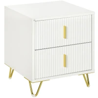 HOMCOM Mesa de Cabeceira com 2 Gavetas Mesa Auxiliar com Pés de Metal para Sala de Estar Dormitório 40x40x47 cm Branco e Dourado(m-11)