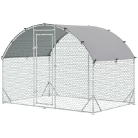 PawHut Galinheiro para Exterior para 4-6 Galinhas de Aço Galvanizado com Teto de Tecido Oxford 2,8x1,90x1,97 m Prata(m-11)
