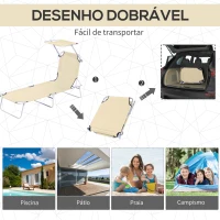 Outsunny Espreguiçadeira de Jardim Dobrável com Toldo Removível e Ajustável  e Encosto Ajustável 187x58x36 cm Bege(m-5)