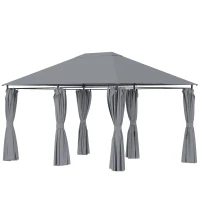 Outsunny Pégola de Jardim Pérgola de Exterior com Paredes Laterais Amovíveis e Estrutura de Aço 398x300x272 cm Cinza(m-7)