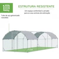 PawHut Galinheiro para Exterior para 16-24 Galinhas de Aço Galvanizado com Teto de Tecido Oxford 2,8x7,60x1,97 m Prata(m-6)