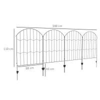 Outsunny Cerca de Jardim com 4 Painéis 88x110 cm Cercas Decorativas de Exterior de Aço com Ângulo Ajustável para Pátio Preto(m-3)