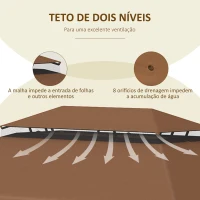 Outsunny Cobertura de Substituição para Pérgola 4x3 m com Duplo Teto e 8 Orifícios de Drenagem Café(m-5)