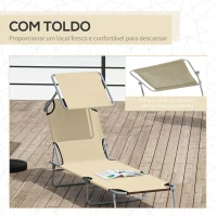 Outsunny Espreguiçadeira de Jardim Dobrável com Toldo Removível e Ajustável  e Encosto Ajustável 187x58x36 cm Bege(m-6)