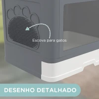PawHut Caixa de Areia para Gatos Amovível com Pá Escova 2 Portas Entrada Principal e Saída Superior 48,5x38x36,5 cm Cinza(m-6)