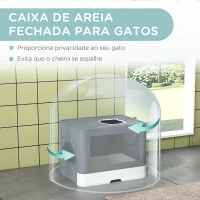 PawHut Caixa de Areia para Gatos Amovível com Pá Escova 2 Portas Entrada Principal e Saída Superior 48,5x38x36,5 cm Cinza(m-8)