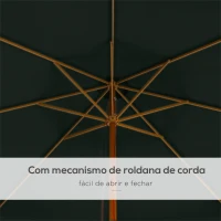 Outsunny Chapéu de Sol de Jardim Ø325x250 cm Chapéu de Sol de Madeira com Sistema de Polea e 8 Hastes de Bambú Verde(m-6)