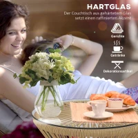 Outsunny Stijlvolle Outdoor Bijzettafel - Tuinmeubel Rattan Bijzettafel met Glasplaat - Duurzaam PE-Rattan - Afmetingen: 40 cm x 40 cm x 42 cm - Beige(m-4)