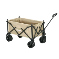 Outsunny Folding Garden Trolley, Outdoor Wagon Cart with Carry Bag, for Beach, Camping, Festival, 120KG Capacity, Khaki(m-11)