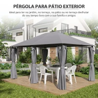 Outsunny Pégola de Jardim Pérgola de Exterior com Paredes Laterais Amovíveis e Estrutura de Aço 398x300x272 cm Cinza(m-6)