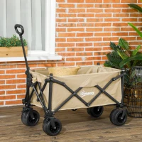 Outsunny Folding Garden Trolley, Outdoor Wagon Cart with Carry Bag, for Beach, Camping, Festival, 120KG Capacity, Khaki(m-10)