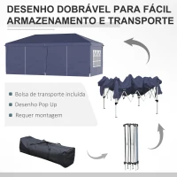 Outsunny Tenda para Festas 585x295x270 cm com Paredes Laterais Amovíveis 2 Portas com Zíper 4 Janelas e Bolsa de Transporte Azul(m-5)