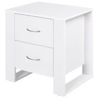 HOMCOM Noptiera Moderna din Lemn, Noptiera 2 Sertare pentru Dormitor cu Manere Argintate, 48x39x54cm, Alb(m-10)