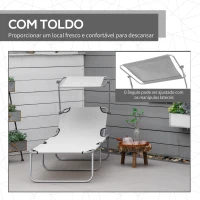 Outsunny Espreguiçadeira de Jardim Dobrável com Toldo Removível e Ajustável e Encosto Ajustável em 4 Posições  187x58x36 cm Cinza Claro(m-6)