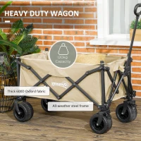 Outsunny Folding Garden Trolley, Outdoor Wagon Cart with Carry Bag, for Beach, Camping, Festival, 120KG Capacity, Khaki(m-6)