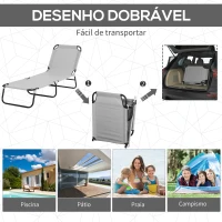 Outsunny Espreguiçadeira de Jardim Dobrável com Toldo Removível e Ajustável e Encosto Ajustável em 4 Posições  187x58x36 cm Cinza Claro(m-5)
