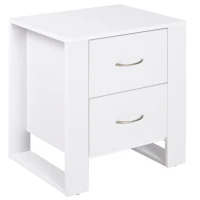 HOMCOM Noptiera Moderna din Lemn, Noptiera 2 Sertare pentru Dormitor cu Manere Argintate, 48x39x54cm, Alb(m-11)