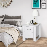 HOMCOM Noptiera Moderna din Lemn, Noptiera 2 Sertare pentru Dormitor cu Manere Argintate, 48x39x54cm, Alb(m-2)