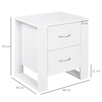 HOMCOM Noptiera Moderna din Lemn, Noptiera 2 Sertare pentru Dormitor cu Manere Argintate, 48x39x54cm, Alb(m-3)