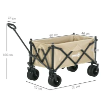 Outsunny Folding Garden Trolley, Outdoor Wagon Cart with Carry Bag, for Beach, Camping, Festival, 120KG Capacity, Khaki(m-3)