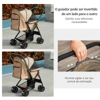 PawHut Carrinho para Animais de Estimação Dobrável com Cesta de Armazenamento Cinto de Segurança 76,5x52x95 cm Marrom Claro(m-6)