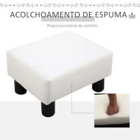 HOMCOM Apoio para os Pés Octomano Banco Pequeno Estofado em Pele Sintética com Assento Acolchoado e Pés de Plástico 40x30x24 cm Branco(m-4)