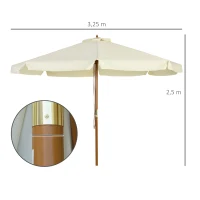 Outsunny Chapéu de Sol de Jardim Ø325x250 cm Chapéu de Sol de Madeira com Sistema de Polea Teto com Ventilação e 8 Hastes Creme(m-3)