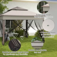 Outsunny 3.25 x 3.25m Deluxe Metal Gazebo, with Curtains - Brown and Grey(m-7)
