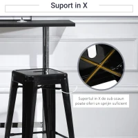 HOMCOM Set 4 Scaune de Bar din Metal cu Suport pentru Picioare pentru Interior si Exterior, 43x43x76 cm, Negru(m-5)