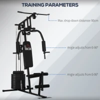 HOMCOM Statiune fitness cu greutati de 45kg pentru antrenament profesional la tine acasa, din otel, 135x103x210cm, Negru(m-6)