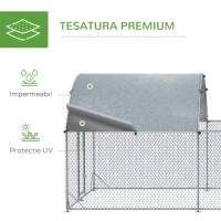 PawHut Gard de Exterior din Otel pentru Gaini  570x280cm, Cotet pentru Iepuri si Rate cu Folie de Acoperire din PE Anti-UV(m-9)