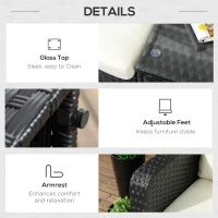 Set mobilier pentru gradina 5 bucati, 2 fotolii cu 2 suporturi pentru picioare, din ratan PE si masuta din sticla, negru(m-7)