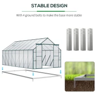 Outsunny Sera din aluminiu kit sera de gradina walk-in din policarbonat cu ventilatie 244 x 500 x 216cm, Transparenta(m-6)