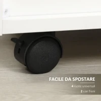 Vinsetto Cassettiera da Ufficio in Legno con 4 Cassetti, Ruote e Bordi Rialzati, 40x36x65cm, Bianco(m-5)