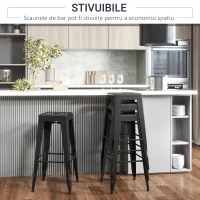 HOMCOM Set 4 Scaune de Bar din Metal cu Suport pentru Picioare pentru Interior si Exterior, 43x43x76 cm, Negru(m-6)